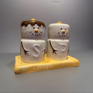 Marshmallow S'mores Novelty Salt Pepper & Tray, Snowmen by Magenta Home